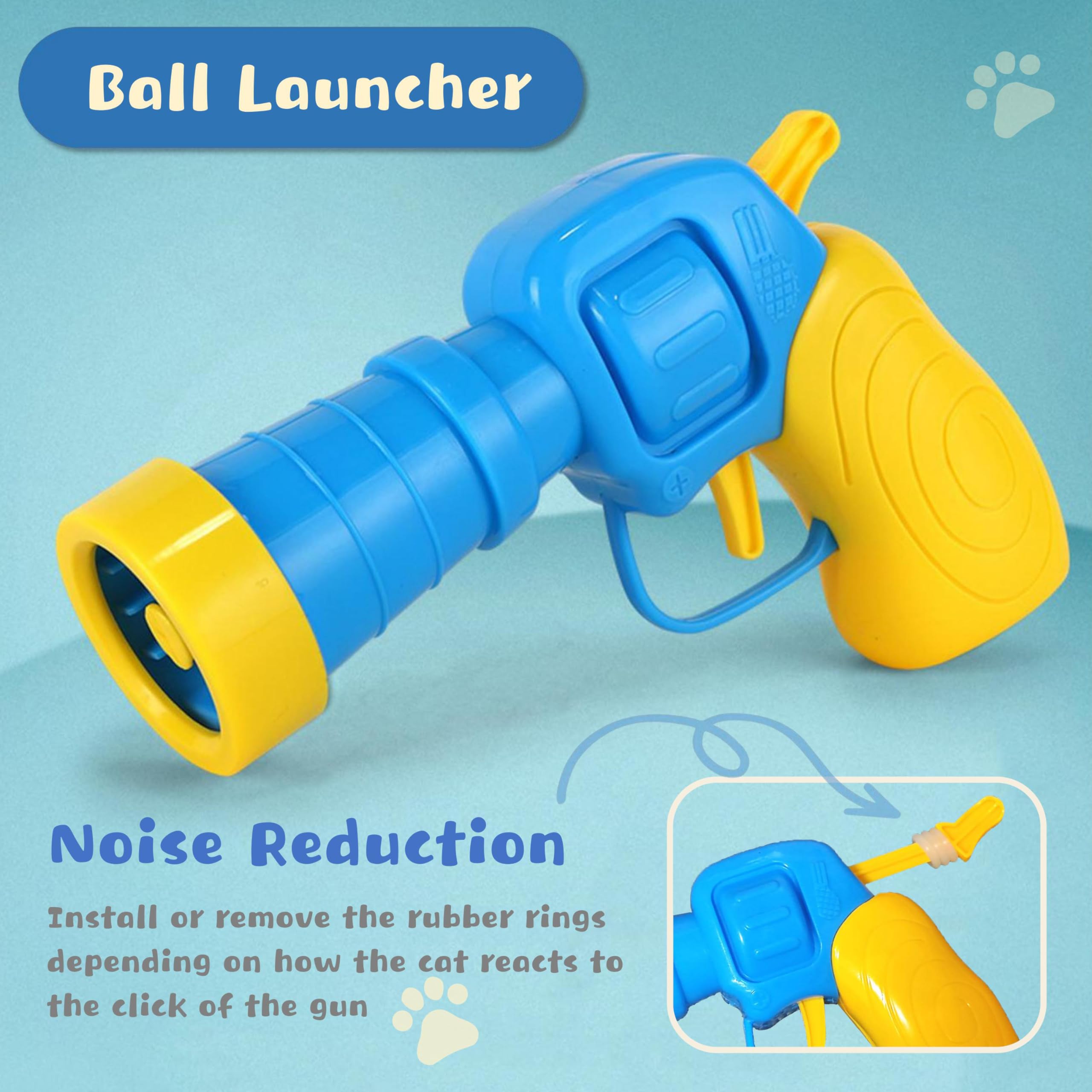 Baikevin Low Noise Interactive Cat Ball Launcher Gun, 1 Noise-Reduced Launcher (New Upgraded), 20 Pcs Colorful Silent Plush Pom